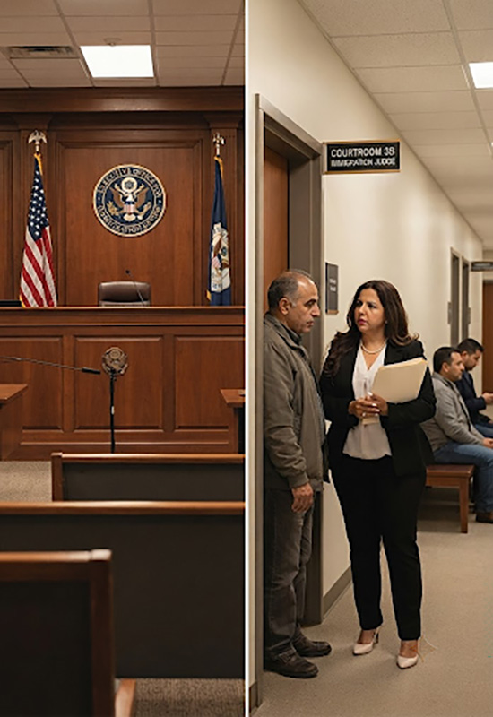 Attorney outside Immigration Judge Courtroom